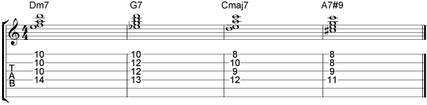 Comping II V I VI Chord Progressions Example 10