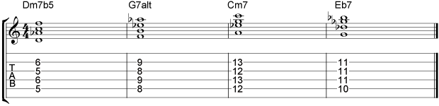 Comping II V I VI Chord Progressions Example 11
