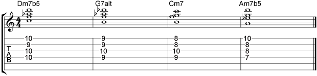 Comping II V I VI Chord Progressions Example 14