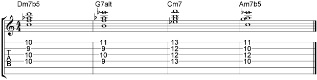 Comping II V I VI Chord Progressions Example 15