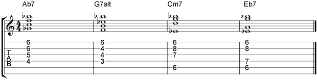 Comping II V I VI Chord Progressions Example 16