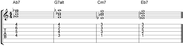 Comping II V I VI Chord Progressions Example 17