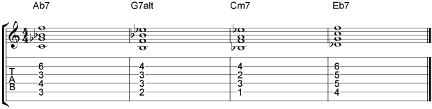 Comping II V I VI Chord Progressions Example 19