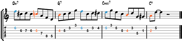 Jazz guitar tab: voice leading