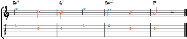 Jazz guitar tabs: voice leading 2