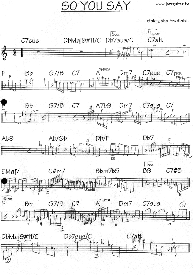 Guitar Transcriptions : So You Say