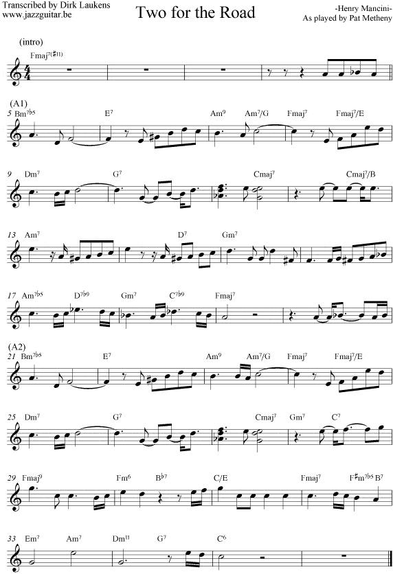 Sheet Music : Pat Metheny : Two for the Road