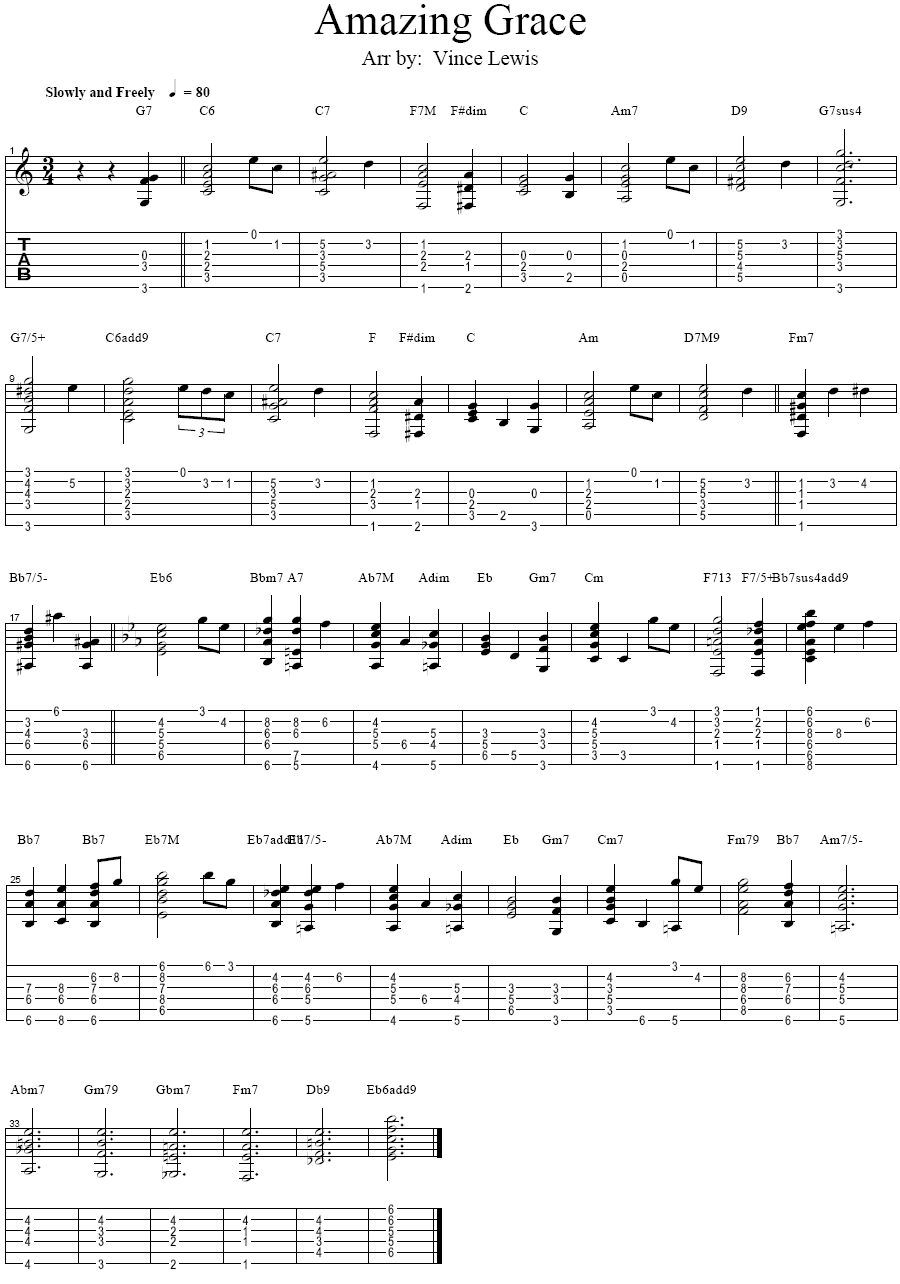 Amazing Grace Sheet Music For Jazz Guitar Guitar Tabs Pdf