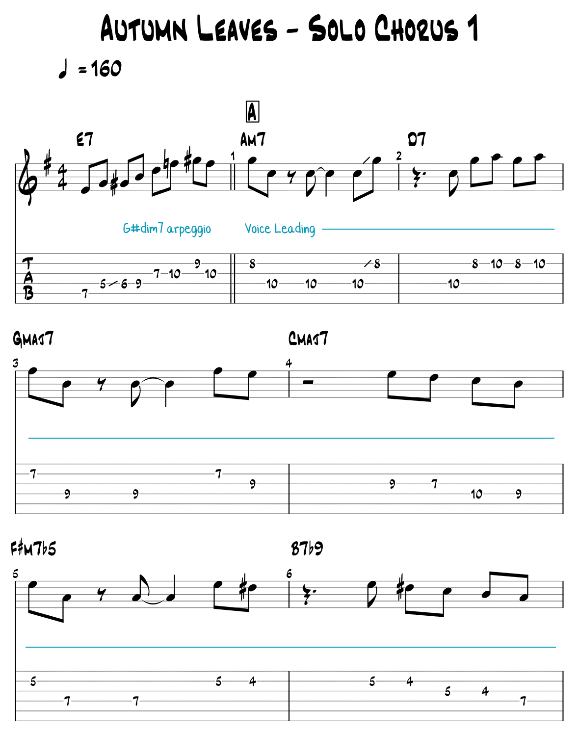 Autumn Leaves jazz guitar solo chorus 1 page 1