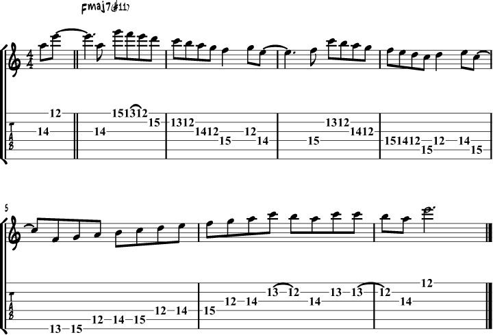 Lydian mode guitar lick