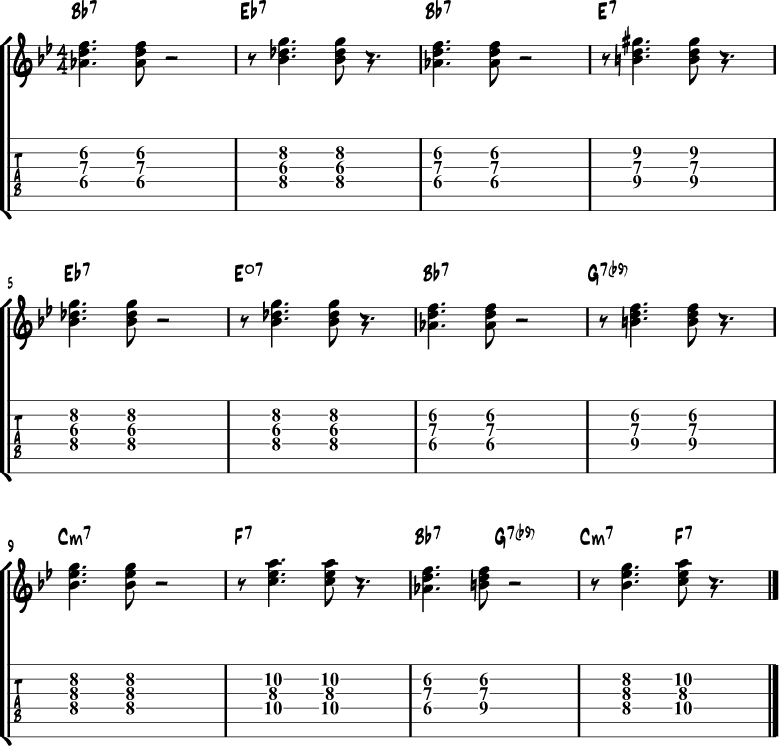 Rootless Jazz Blues Chords