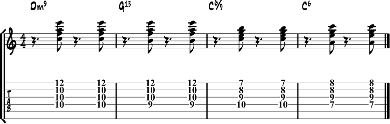 Jazz guitar chord progression 1a