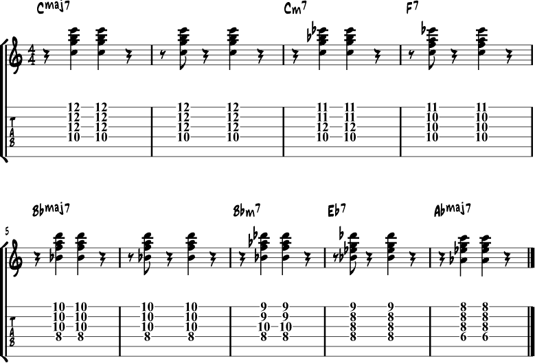 Jazz guitar chord progression 3a