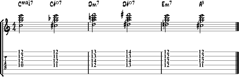 Jazz guitar chord progression 4a