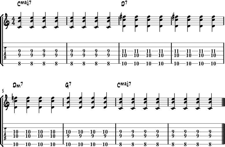 Jazz guitar chord progression 5a