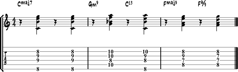 Jazz guitar chord progression 6a