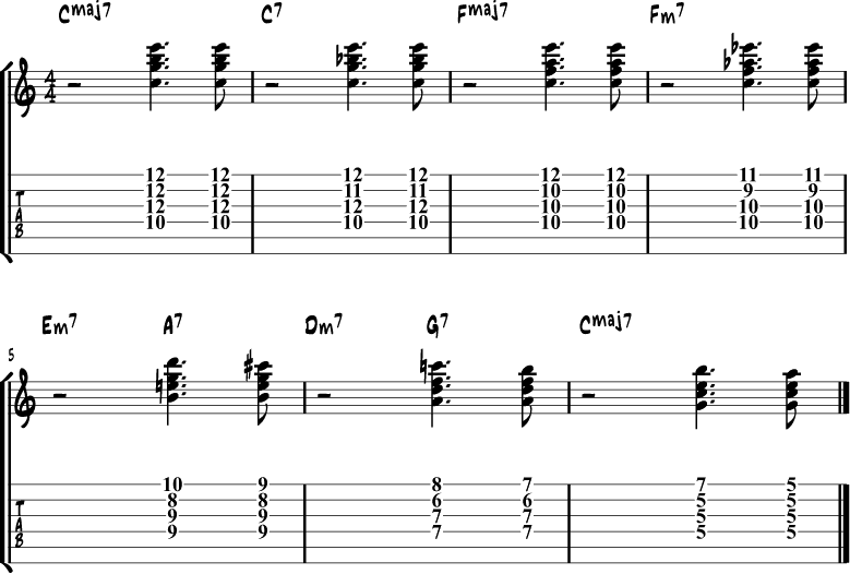 Jazz guitar chord progression 7a