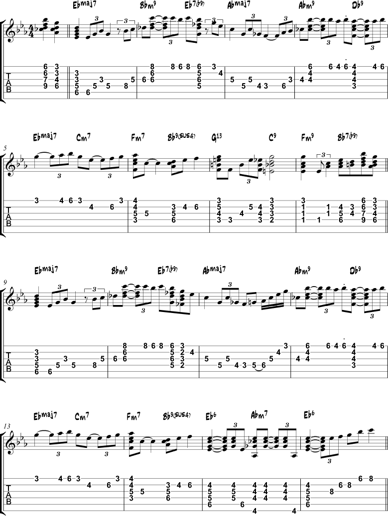 Misty chord melody tabs page 1