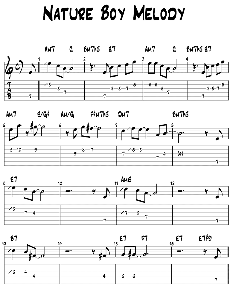 Nature Boy jazz guitar melody page 1