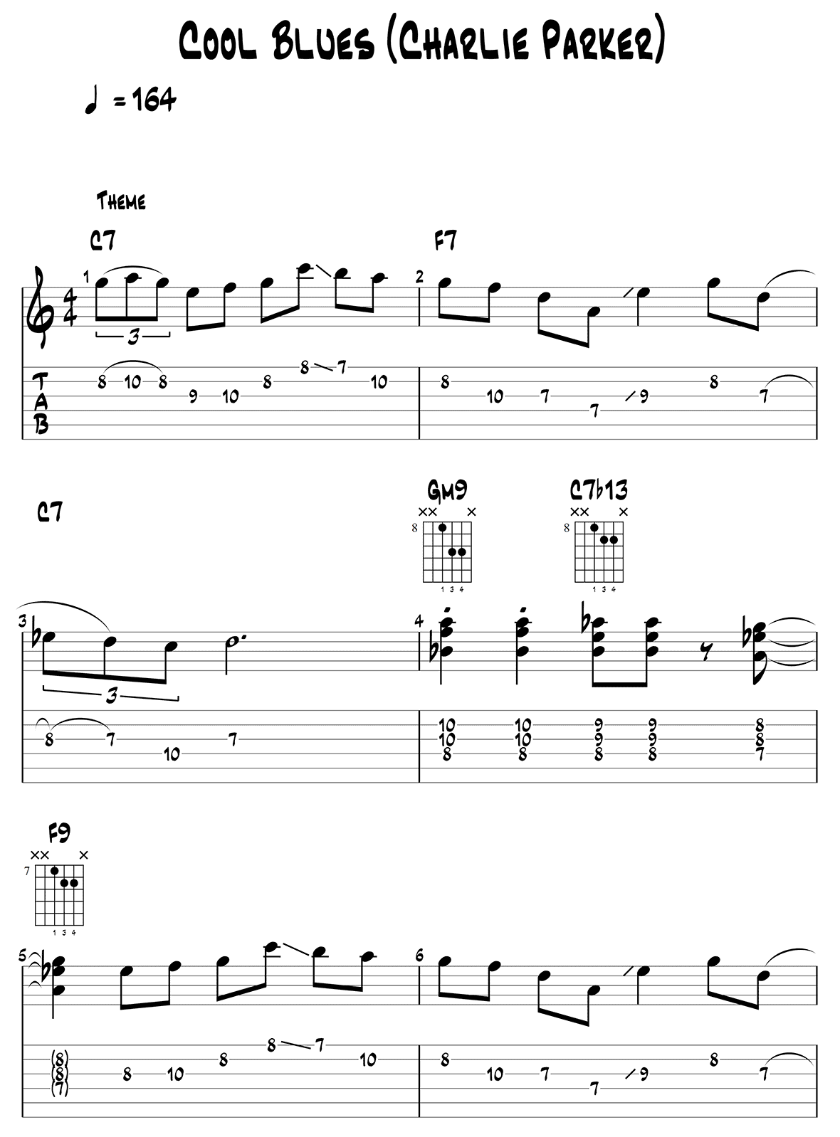 Cool Blues (Charlie Parker) - Jazz Guitar Theme 1