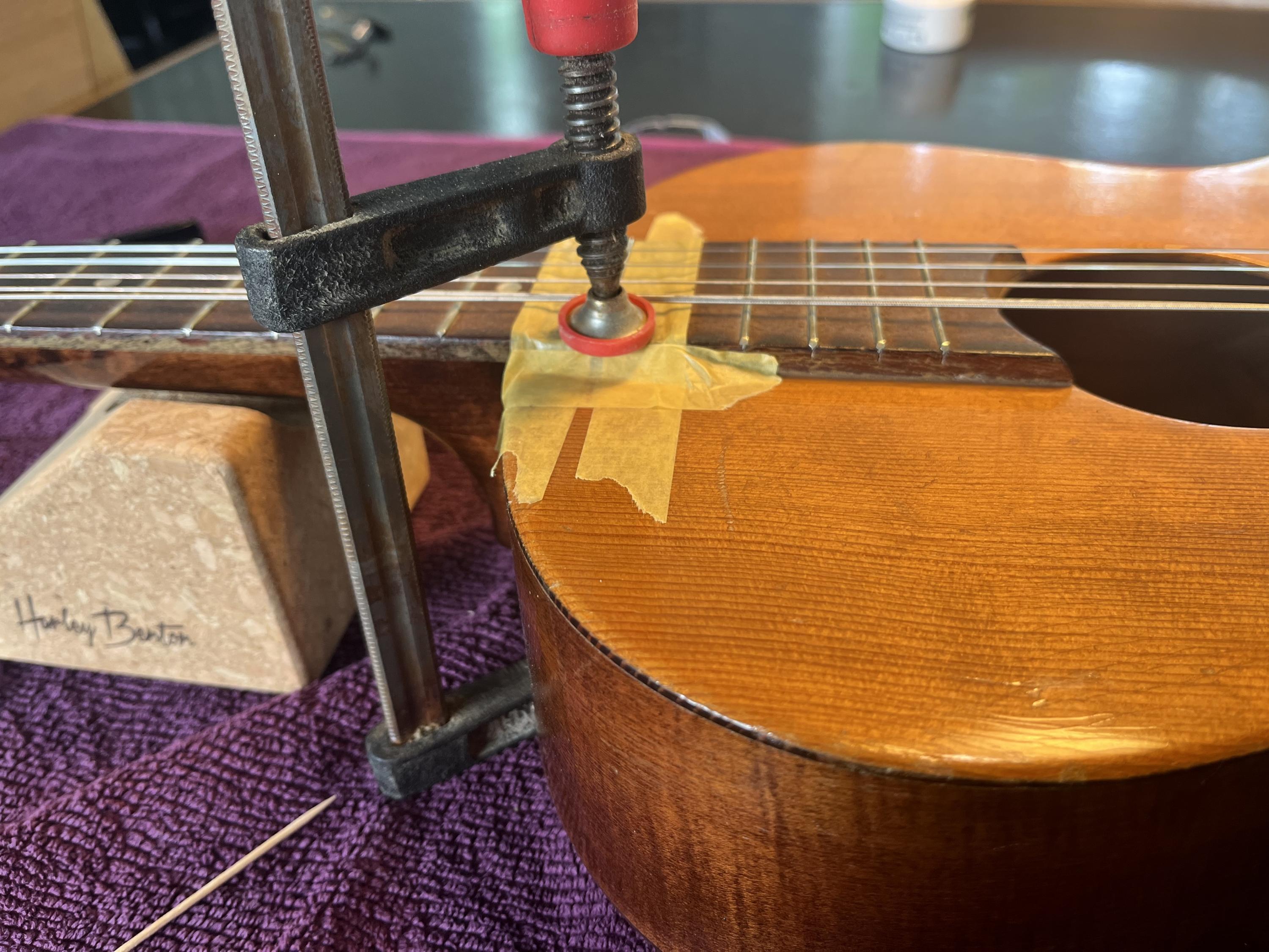 Repair a Framus nylon guitar-w/video-fret-glue-jpg