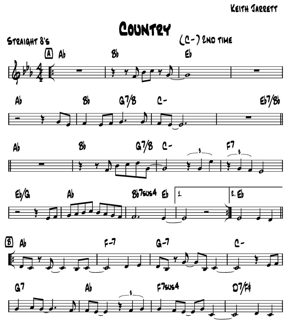 Keith Jarrett: Country. How to approach rhythm playing on this-country-keith-jarrett-real-book-1-jpg