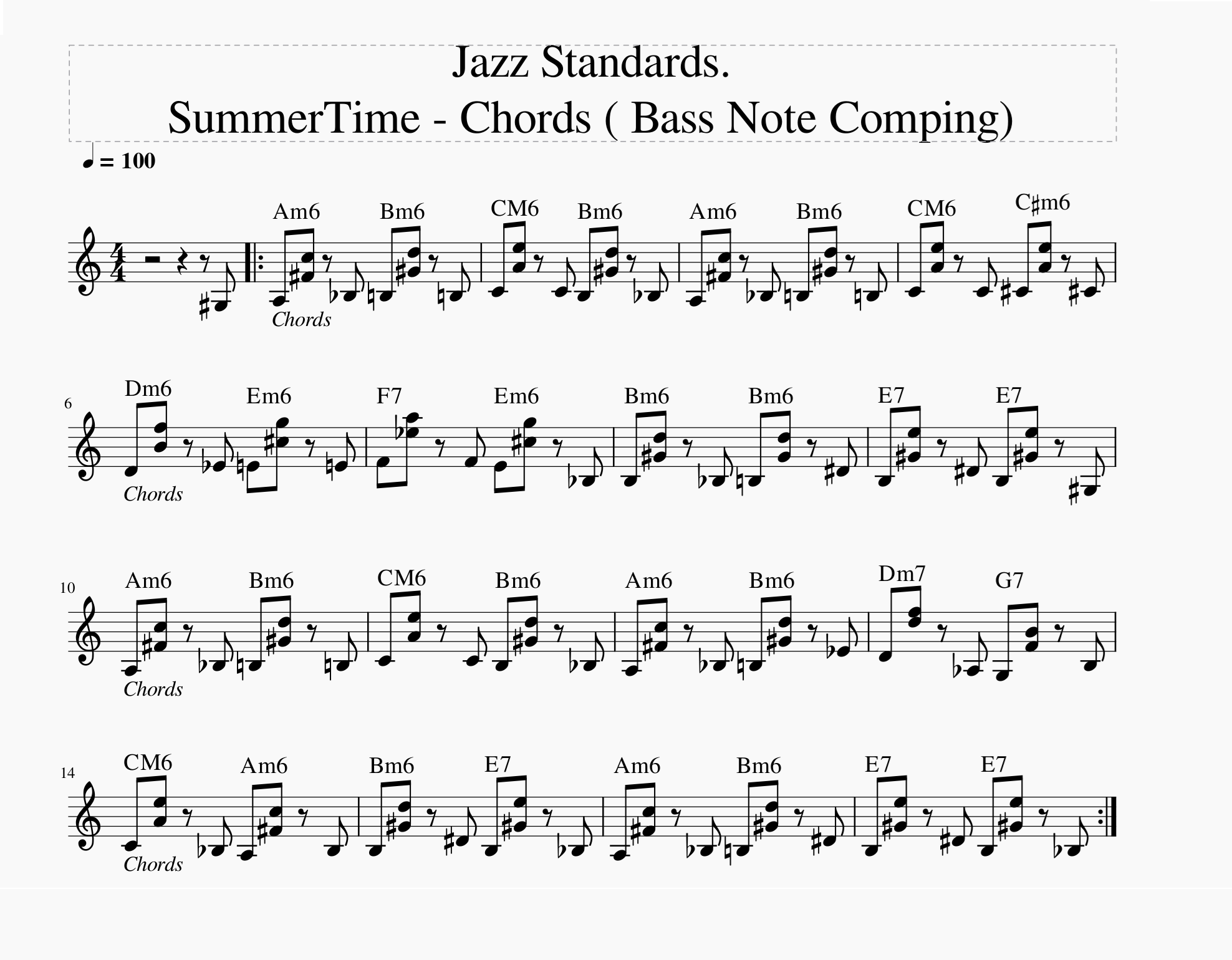 Summertime, chord sheet (Bass Note Comping)-summertime-bass-note-comping-png