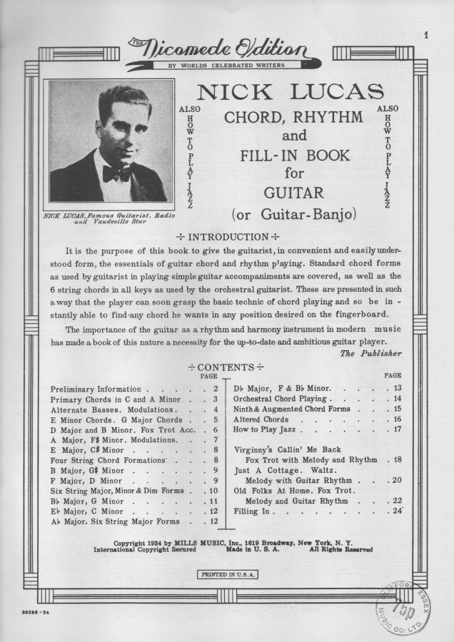 Nick Lucas Chord, Rhythm and Fill-in Book for Guitar-lucas-contents-jpg