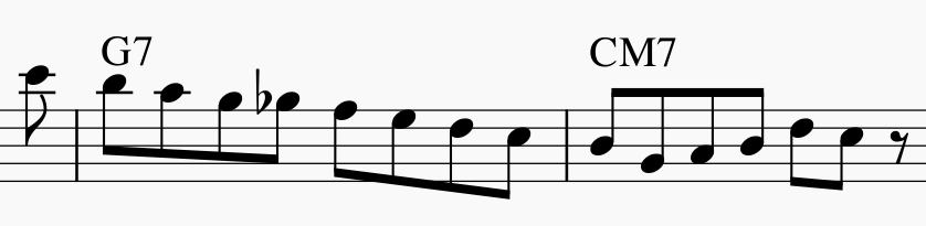David Baker Bebop Scales &mdash; Barry Harris half-steps-v-i-using-rule-1-dom-png