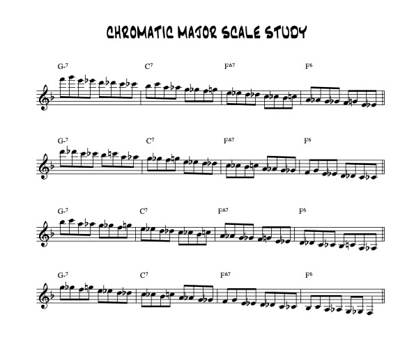 David Baker Bebop Scales &mdash; Barry Harris half-steps-chromatic-major-scale-ii-v-i-jpg