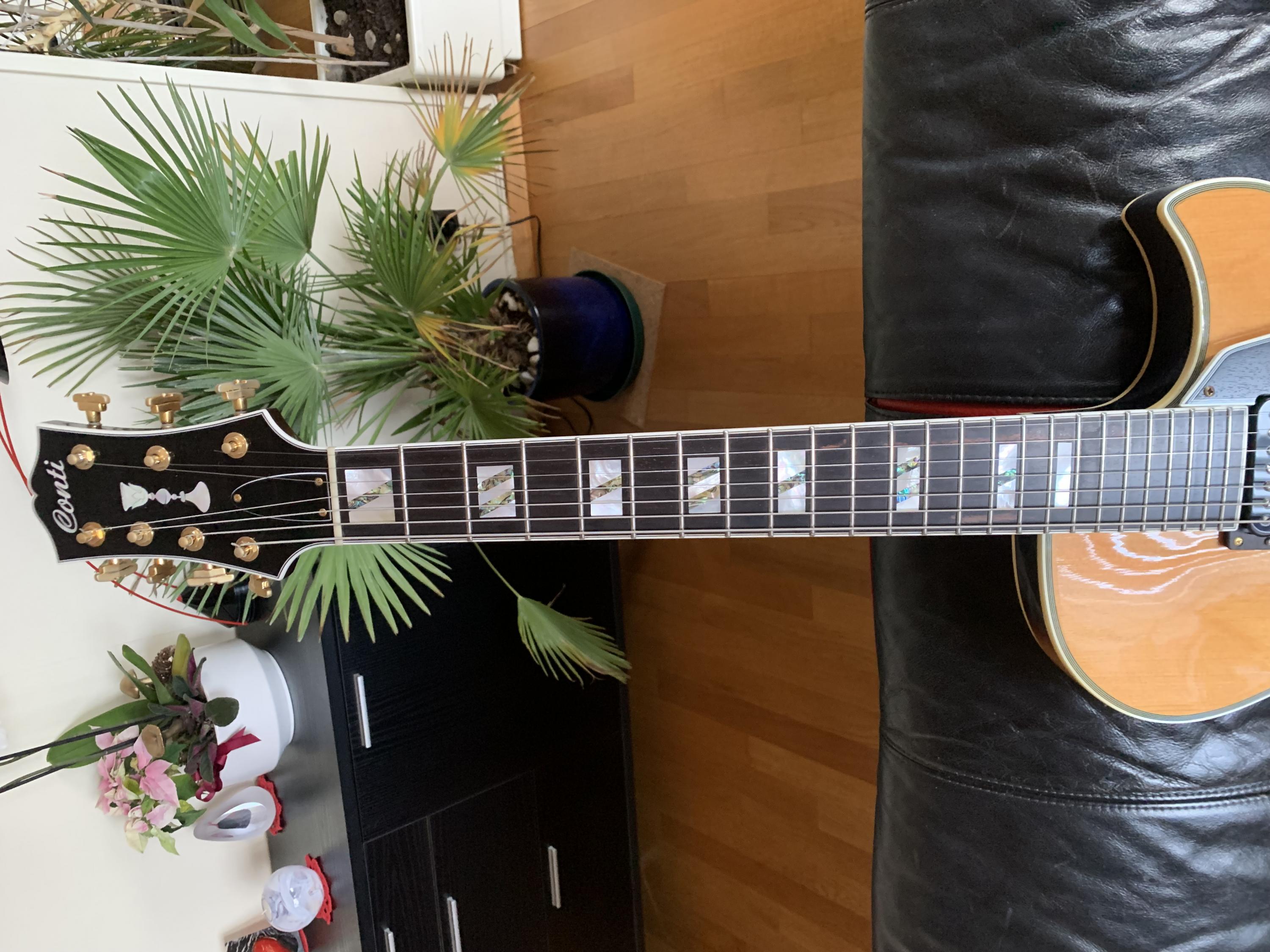 Used Conti 7-string Prototype archtop guitar-neck-headstock-front-vieuw-jpg