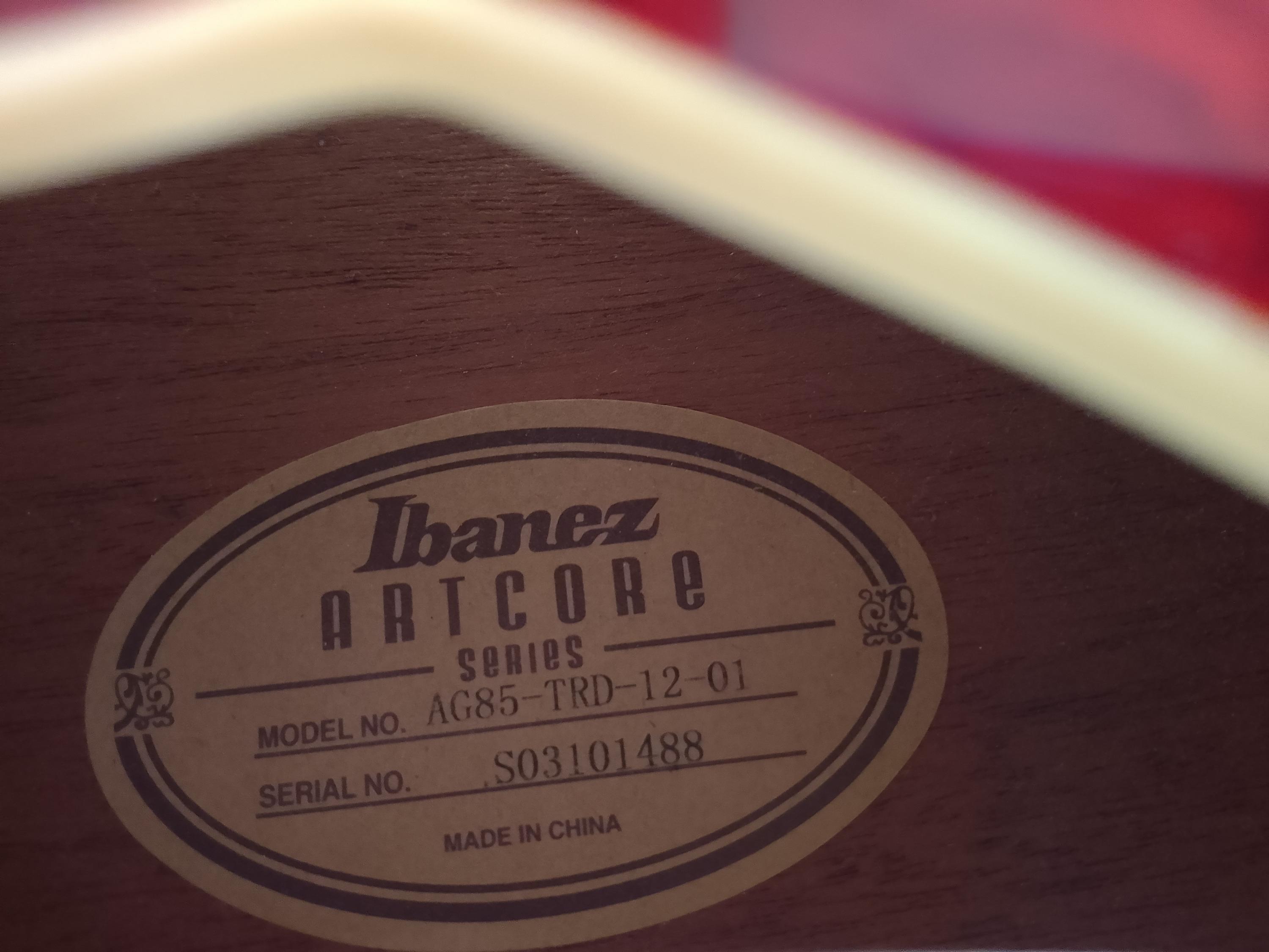 &pound;270 - Ibanez AG85 Deluxe Red Bubinga (2003) size 14.5inch width (UK)-07-ibanez-ag85-2003-label-serial-number-7-jpg