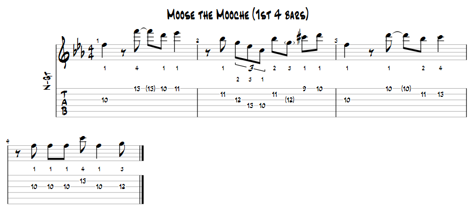 Bebop Heads (#4) - Moose the Mooche-moose-mooche-1st-4-bars-8va-png