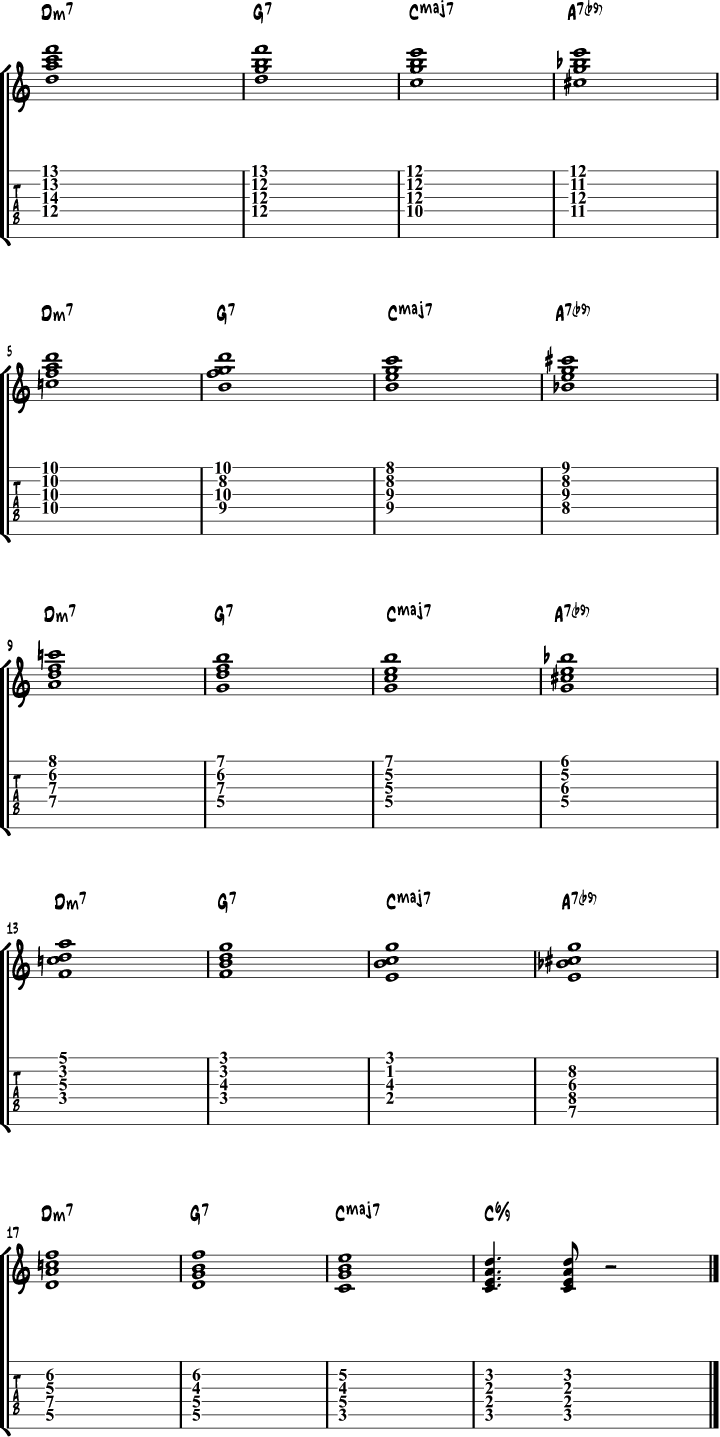 Drop 2 chords ii V I exercise